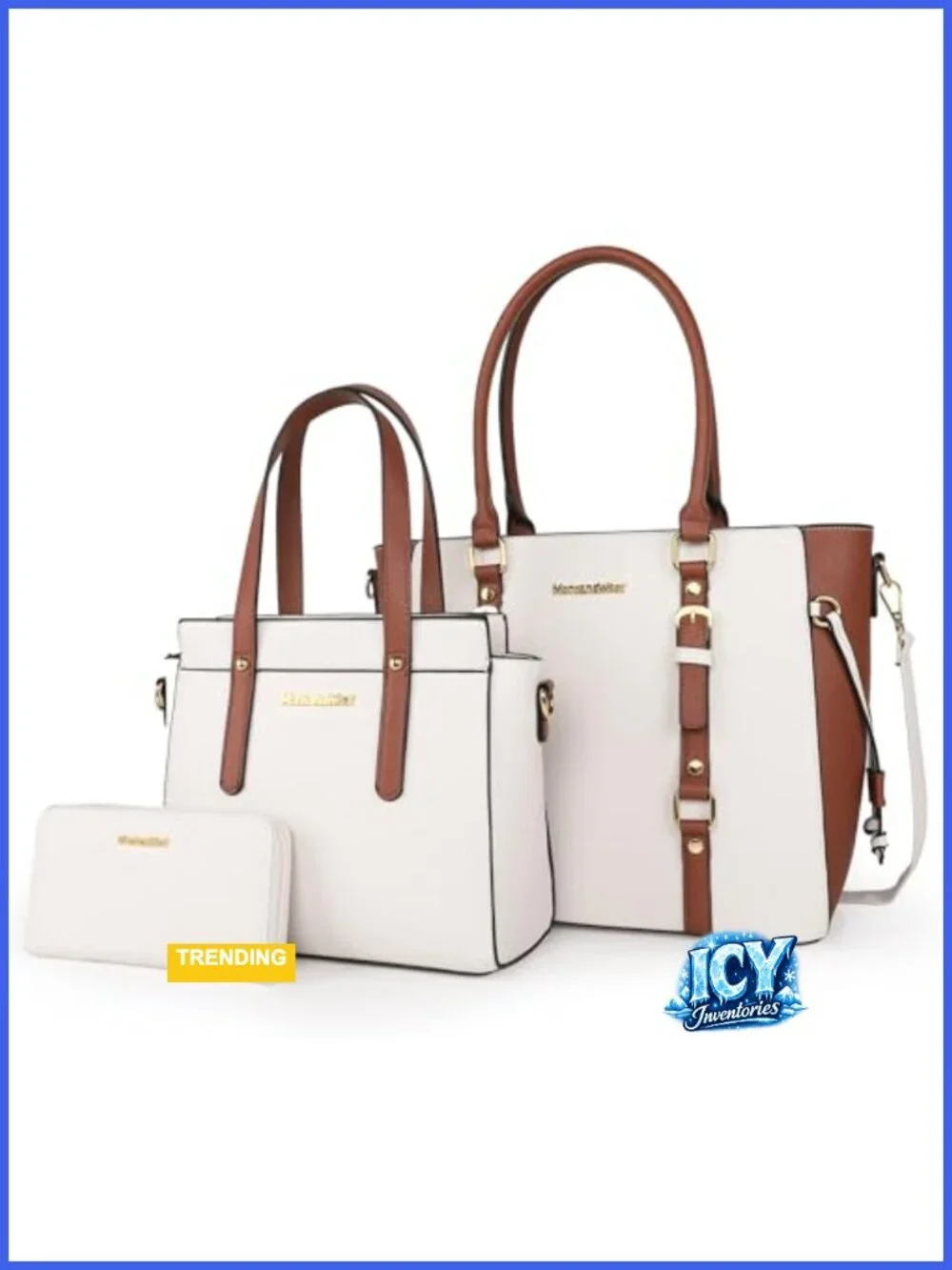 Women's 3-Piece PU Leather Tote Bag and Wallet Set, Satchel Handbag, Shoulder